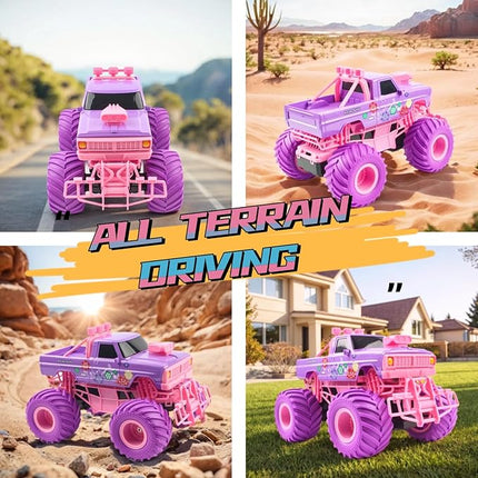 1:16 Scale RC Cars - All-Terrain Off-Road Monster & Pickup Truck, 2.4GHz Remote Control Vehicle Toys for Girls Ages 6-12 (Pink/Purple)