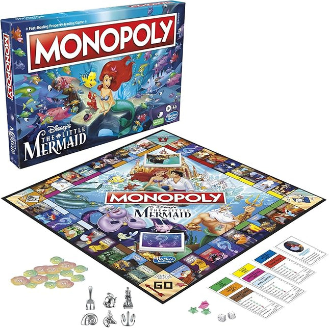 Monopoly Hasbro Gaming Disney's The Little Mermaid Edition Board Game, 2-6 Players for Family and Kids Ages 8+, with 6 Themed Tokens (Amazon Exclusive)