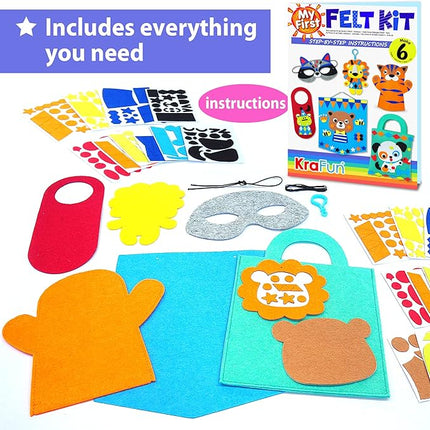 KRAFUN My First Felt Kit Animal Craft Kit for Kids and Toddlers, Boys and Girls Age 3-8 Years Old, Include 6 DIY Handmade Arts and Crafts Projects, Activities Supplies Box Preschool Creative Toys