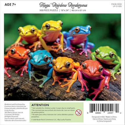 Lucky Puzzles Frogs Rainbow Rendezvous | 500 Piece Jigsaw Puzzle for Adults | Vibrant Puzzle | Premium Quality | Unique Artwork | 18 x 24 Inches | Coolest Adult Puzzles | Fun and Challenging Puzzle