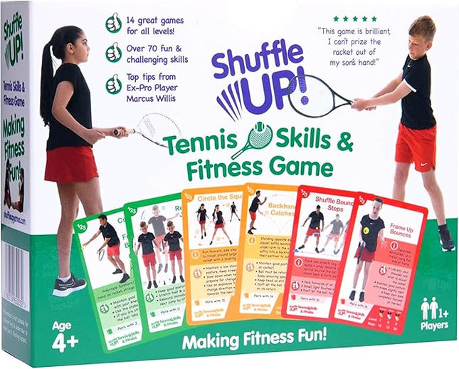 Shuffle Up Tennis Card Games - 70+ Fun & Active Skills Cards for Kids, Fitness Cards Develop Fundamentals, Stamina & Strength, Easy to Play for Kids | Multiple Skill Level Cards Include 2 Dices