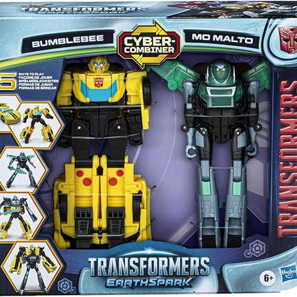 Transformers EarthSpark Cyber-Combiner Bumblebee and Mo Malto Robot Action Figures, Interactive Toys for Boys and Girls Ages 6 and Up