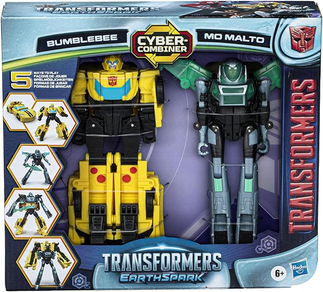Transformers EarthSpark Cyber-Combiner Bumblebee and Mo Malto Robot Action Figures, Interactive Toys for Boys and Girls Ages 6 and Up