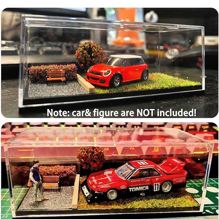 1/64 Scale Street Diorama Display Case- Clear Storage Case with Realistic Urban Road Scene for Hot Wheels , Matchbox & 1:64 Model Cars Storage- Diecast Toy Garage-Spring
