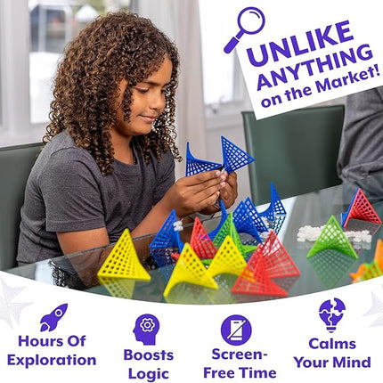 HyperTiles Hyperbolic Building Toy - 3" x 3" STEM Educational 3-Dimensional Adventure: 48 Tiles & 80 Connectors for Logic & Creativity - Infinite Shapes that Flex and Hinge - by Fun In Motion Toys