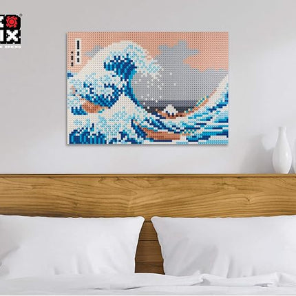 Pix Brix Pixel Art Puzzle Bricks - The Great Wave Off Kanagawa Pixel Puzzle, 4,187 Pieces - Patented Colorful Building Bricks to Recreate This Famous Print, Create Builds Without Water, Iron or Glue