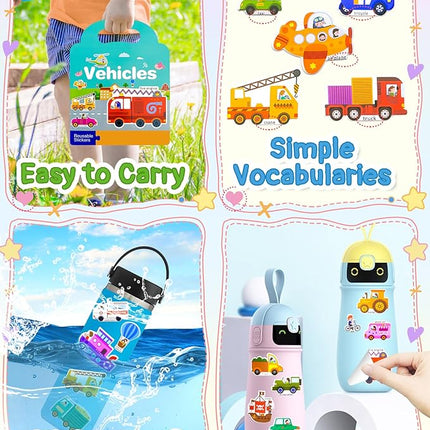 Benresive Reusable Sticker Books for Kids 2-4, Sticker Books for Toddlers 1-3 2-4, Toddler Travel Toys Activities Crafts Gifts - Vehicle