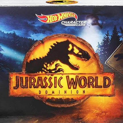 Hot Wheels Jurassic World Dominion Toy Character Cars 5-Pack in 1:64 Scale: Beta, Giganotosaurus, T-Rex, Triceratops & Velociraptor