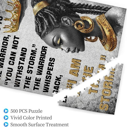African American Jigsaw Puzzles 500 Pieces for Adults, I Am The Storm Crowned Queen Art, Black Woman Wooden Puzzle for Stress Relief, Challenging Brain Teaser & Home Decor