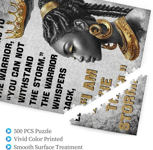 African American Jigsaw Puzzles 500 Pieces for Adults, I Am The Storm Crowned Queen Art, Black Woman Wooden Puzzle for Stress Relief, Challenging Brain Teaser & Home Decor