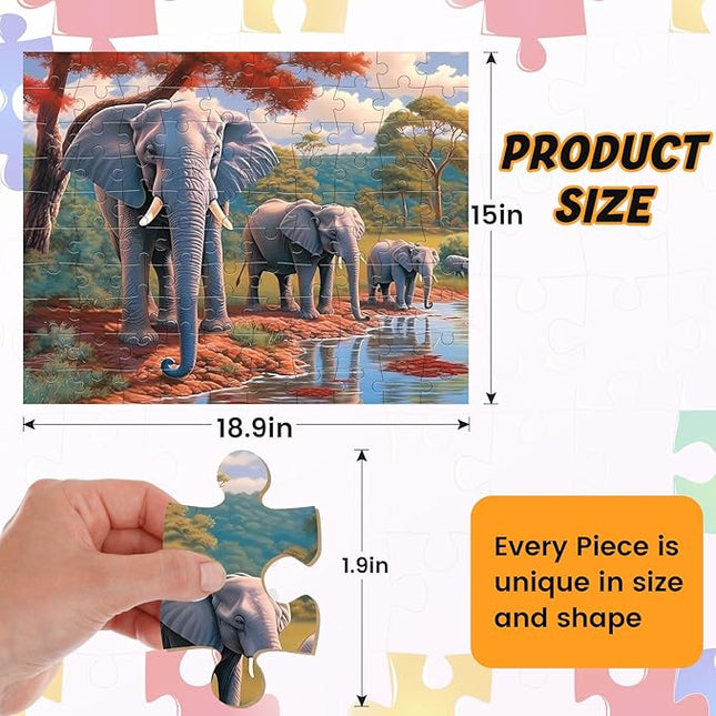 100 Piece Big Piece Jigsaw Puzzle for Seniors Elephant Forest Dementia Large Piece Puzzles for Seniors- Alzheimer's Activity for Adults Puzzle- Best Memory Game for Patiens in Nursing Home 15" x 19"