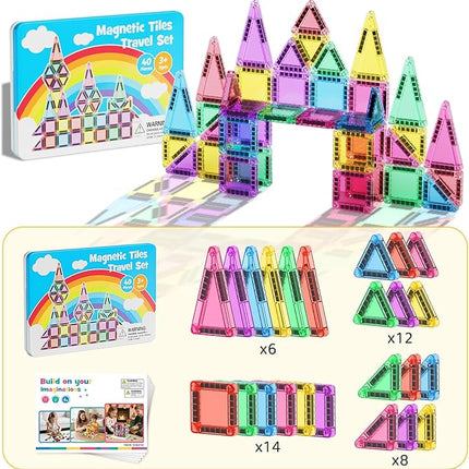 Magnetic Tiles Building Blocks Travel Construction Set, STEM Toddler Puzzle Toys for Boys and Girls Ages 3+ Birthday Gift