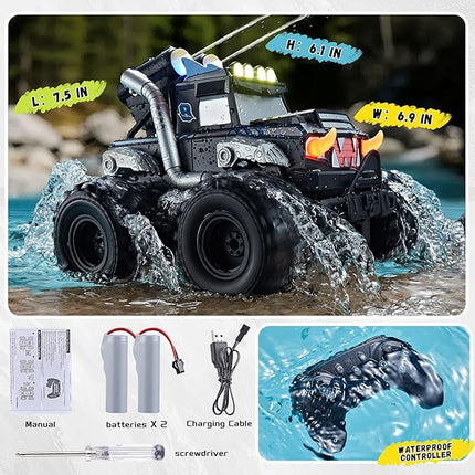 3-in-1 Amphibious Remote Control Car, RC Boat/Water Gun, 2.4GHz All Terrain Waterproof Monster Trucks for Boys Age 4-7 W/2 Batteries 70 min, Birthday Gift Pool Toys for Kids Ages 4-8