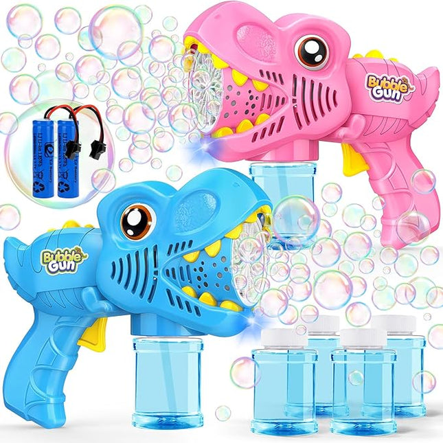 Toys for Boys Girls Ages 4-8 - 2 Pack Bubble Machine Gun Rechargeable Dinosaur Toy Gift for 4 5 6 7 8 Boy Girl Kids Toddlers Outdoor Toys 4-6 Easter Basket Stuffers Christmas Valentines Gift