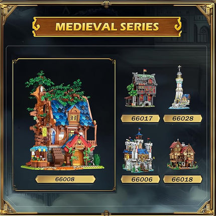 Reobrix Medieval Tree House Lighting Building Block Set, Collectible Architecture Display or Home Office Decor, European Creative Construction Building Kits 66008, Gifts for Adults, Teens 14+