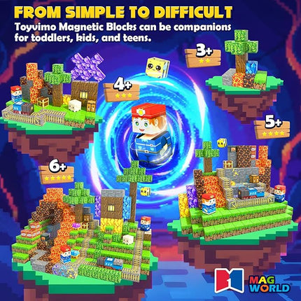 150PCS Magnetic Blocks - Build Mine Magnet World Kids Building Blocks with Magnet Board for 3 4 5 6 7 8 9 10 Year Old Boys & Girls Magnetic Tiles STEM Sensory Outdoor Toys for Kids Ages 4-8 5-7