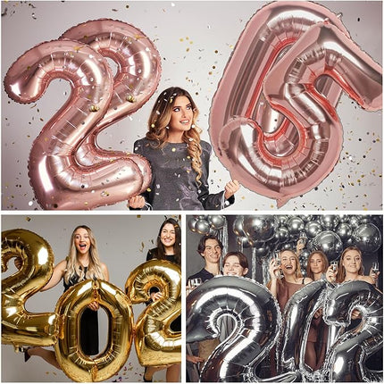 Smlpuame 40 Inch Number 2 Balloons Champagne Gold, 4pcs Huge Foil Balloon Numbers 2 0 2 5 for 2nd 5th 20th 25th 50th Birthday Anniversary Graduation Class of 2025 Party Decorations Supplies