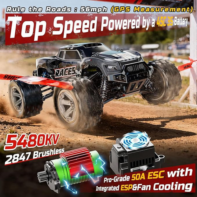 DEERC 8618 1/16 Fast Brushless RC Cars for Adults, Max 56mph, 2 3S Lipo Batteries Electric Off-Road Waterproof RC Truck,4X4 High Speed Remote Control Car, All Terrain RC Truggy for Boys