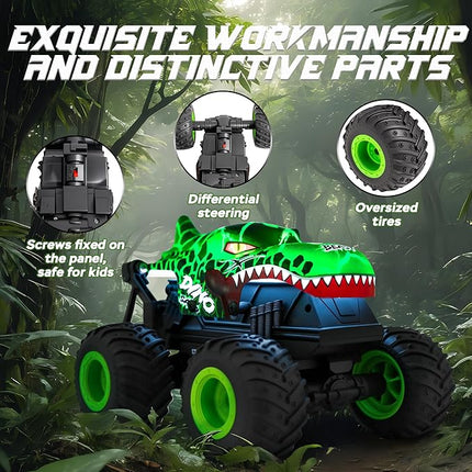Remote Control Monster Truck - Dinosaur Monster Truck Toys with Music and Light, 1:20 Scale RC Truck with 360° Spins, Remote Control Car for Boys 4-7 for Kids Christmas Birthday Gifts