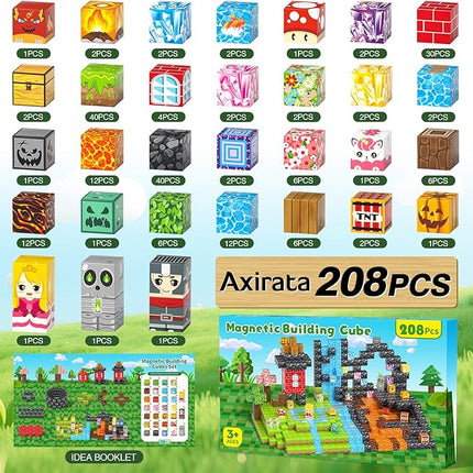 Axirata 208 PCS Magn-etic Building Blocks, Magn-etic Block Building Cubes Set for Kids Toddlers Ages 3+, STEM Sensory Toys Mag-net Tiles Birthday Gifts for Boys and Girls Age 3 4 5 6 7 8 9 10 11 12+