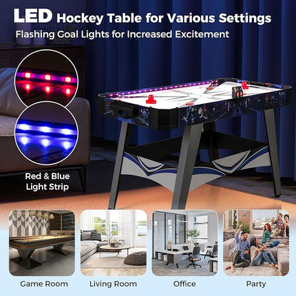 KOTEK 54 Inch Air Hockey Table, Light-Up Table Hockey with Digital Led Scoreboard & Powerful 12V Motor, Hockey Table Game for Game Room, Home & Office, Includes 2 Pucks & 2 Pushers