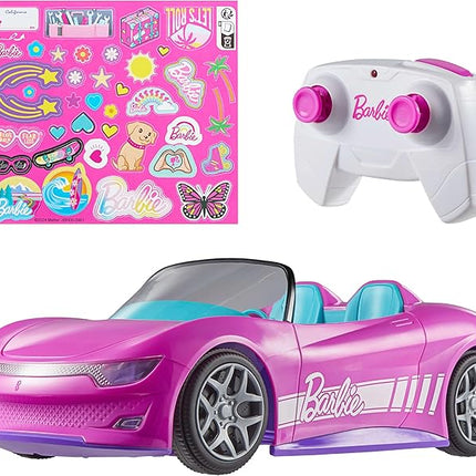 Hot Wheels Barbie RC Toy Car, Remote-Control Pink Convertible, Can Hold 2 Barbie Fashion Dolls & Trunk Opens for Storage, Sticker Sheet for Customizing