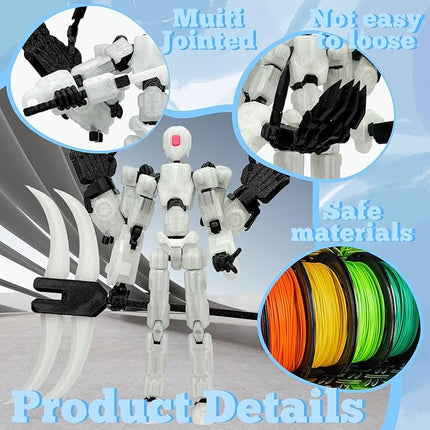 T13 Action Figure Assembly Completed, T13 Multi-Jointed Movable Robot Action Figure Set,Collectors Desktop Decorations for Game Lovers Toys (White Luminous Blue, 5.5IN)