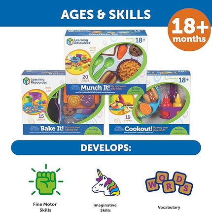 Learning Resources New Sprouts Munch It! Food Set - Food Kitchen Accessories, Pretend Toys, Toddler Picnic Table Games,Kitchen Set, Grocery Fine Motor Skills, Montessori Cooking