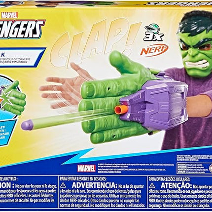 Marvel Avengers Hulk Thunderclap Blaster Roleplay Toy with 3 NERF Darts, Super Hero Toys for Kids Ages 5+