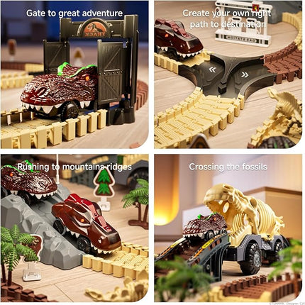 TUMAMA Dinosaur Toys Race Car Track, Flexible Dinosaur Track Toys Set, Create a Dinosaur World Road Race, Birthday for 3 4 5 6 7 Years Old Boys Girls Kids