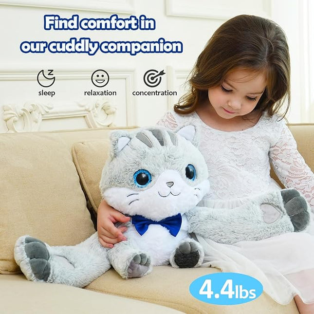 Weighted Stuffed Animal - Grey Cat 4.5 lbs, Ideal for Sensory Needs, Austism & Anxiety | Comfort & Relaxation for Both Kids and Adults