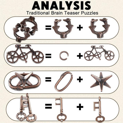 Wettarn 9 Pcs Metal Brain Teaser Puzzles Teaser 3D Steel Puzzle for Adults Unlock Interlocking Games IQ Education Smart Logic Test Toys for Adults Mind Challenge(Exquisite Style)