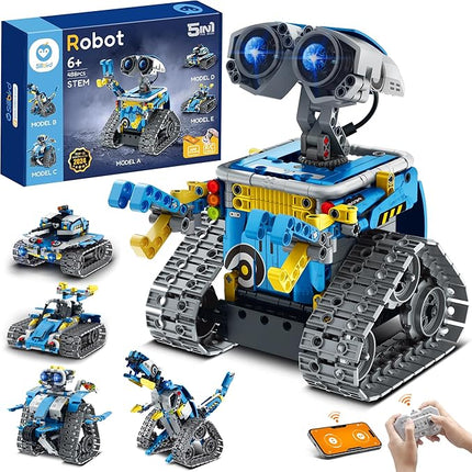 Sillbird Robot Building Kit with Remote Control STEM Gifts for Boys Ages 8-12, Technic Coding Robotic Toys for Kids Birthday, Build 5in1 Models with 488 Pieces - Blue