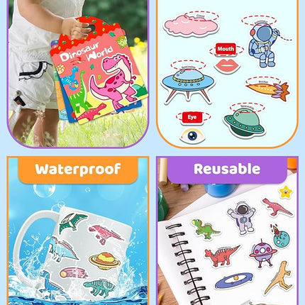Benresive Reusable Sticker Books for Kids 2-4, Sticker Books for Toddlers 1-3 2-4, Toddler Travel Toys Activities Crafts Gifts - Dinosaurs, Space and Body