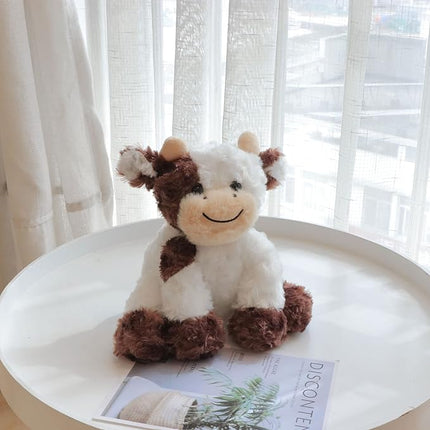 Hopearl Adorable Plush Cow Toy Floppy Dairy Cattle Soft Stuffed Animal Cute Birthday Gifts for Boys Girls Kids Toddlers, Brown, 9''