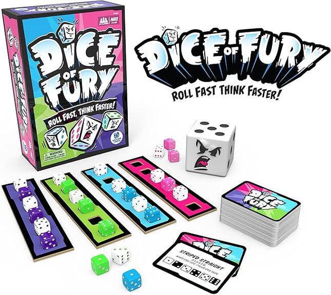 Educational Insights Dice of Fury - Fast-Paced Board Games for Adults, Teens, and Kids, Dice Games for Family Game Night, 2-4 Player Tabletop Party Game, Kids Ages 7+