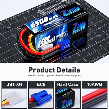 Zeee 4S Lipo Battery 14.8V 6500mAh 80C Hard Case with EC5 Connector Compatible with RC 1/8 1/10 Scale Vehicles Car Trucks Boats Tank Truck RC Car