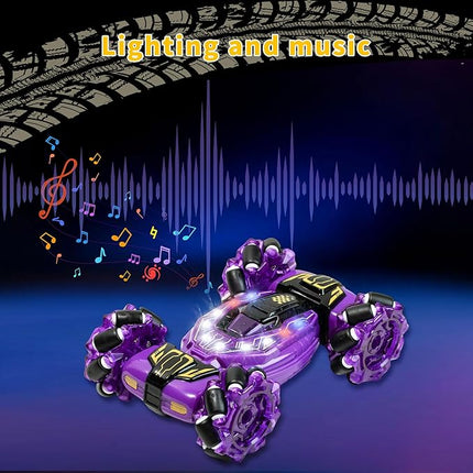 GRANTLEY Gesture Sensing RC Stunt Car - 4WD 2.4GHz Remote&Hand Control Gesture Sensing Car, Double Sided 360° Rotating Off Road Twist Cars with Lights & Music, Gift for Boys Girls