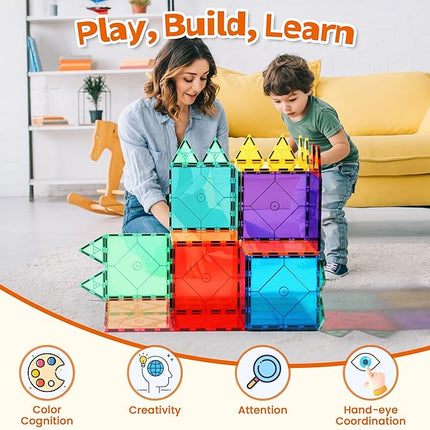 8 Piece Large Square Shape Magnetic Tiles Kids Toys, Magnetic Building Blocks STEM Magnet Building Set Preschool Learning Magnet for Kids Ages 3-5 4-8, Sensory Montessori Toys for 3+