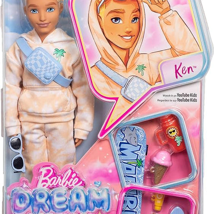Barbie Dream Besties Doll and Accessories, Ken Posable Fashion Doll with Removable Fashions & Blonde Hair, 9 Summer & Skateboard Themed Pieces