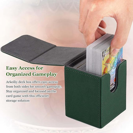 Arkeiliy MTG Deck Box with 50 Pcs Card Sleeve, 110+ Card Storage Leather Deck Box for Magic Commander, Collectible Trading Card Cases for Trading Card Games (Green)
