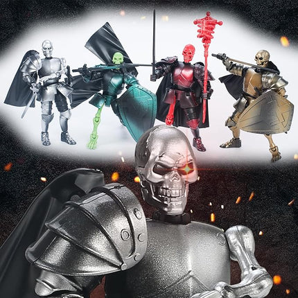 Mystic Silver Skeleton Knight Action Figure Toy, Multi-Jointed Movable Dummy Medieval T13 Articulated Robot Figure, Fantasy Warrior Undead Skeleton Death Knights Display Model (Assembly Required)
