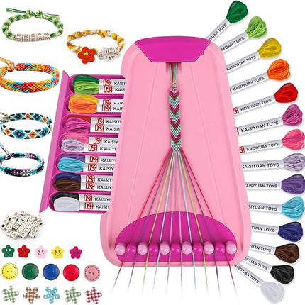 Maynacs Arts and Crafts for Kids Ages 8-12,Friendship Bracelet Making Kit for Girl,Kids Jewelry Making Kit with 28 Pre-Cut Threads,Christmas Birthday Gifts for Ages 6 7 8 9 10 11 12 Year Old Pink