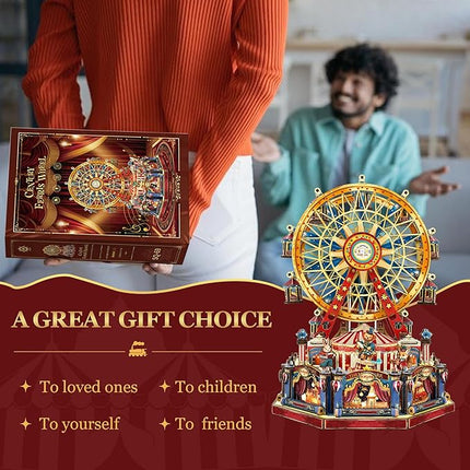 DIY Miniature House Kit, Book Nook Mini House Bookshelf Decor 3D Wooden Puzzle for Adults, Birthday Gift for Family, Friends - Century Ferris Wheel