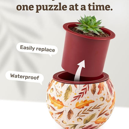 PieceRelax 3D Puzzle Planter 80 Pieces - Flower Pot - Dancing Leaves in Fall, Home Decor Flower Pots for Indoor Cactus, Succulents Pots [K1108]