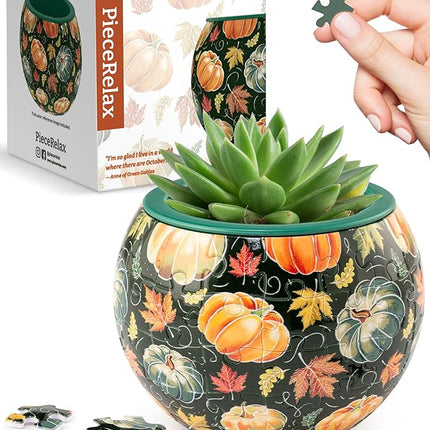 PieceRelax 3D Puzzle Planter 80 Pieces - Flower Pot - Hello Pumpkin Season, Home Decor Flower Pots for Indoor Cactus, Succulents Pots [K1107]