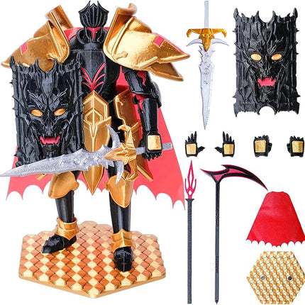 (Assembly Completed) Dummy 13 Titans Action Figure, 9 inches, Strong Magnetic Accessories, 8 in 1, 3D Printed Robot Multi-Jointed Movable, 9 inches Black Knight（Dark Gold）