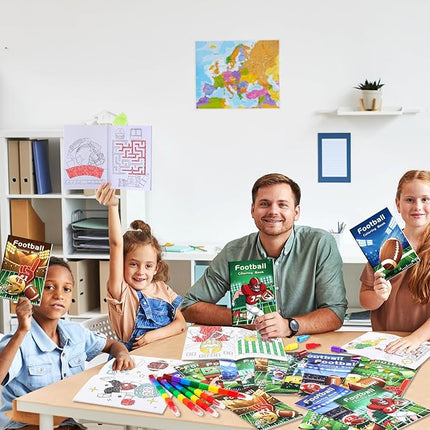 BenLouis 24 Pcs Football Mini Coloring Books Kids Football Theme Party Favors Small Activity Books Bulk for Kids Super Football Bowl Birthday Goodie Bags Stuffers Return Gifts Classroom Travel