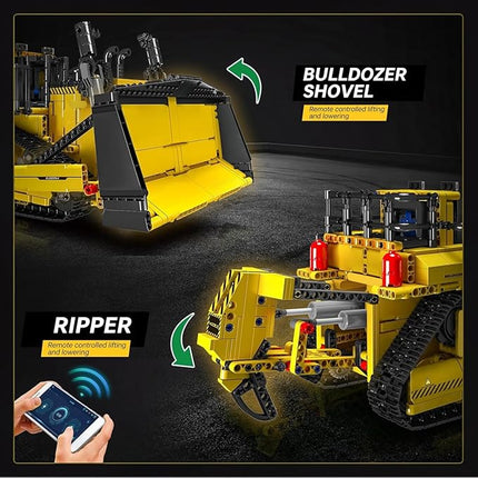 Mould King Bulldozer Technique Building Set, App-Controlled 2.4G RC Bulldozer Truck Construction Vehicle Toys with Engines, DIY Engineering Model Sets for Adults/14+(1508 Pieces)