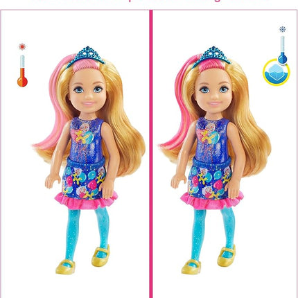 Barbie Chelsea Color Reveal Doll & Accessories, 6 Surprises Include Small Doll, Clothes & Color Change on Hair (Styles May Vary)